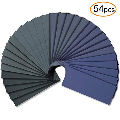 54pcs Wet Dry Sandpaper Assorted 3000/2500/2000/1500/1200/1000 Grit for Automotive Sanding