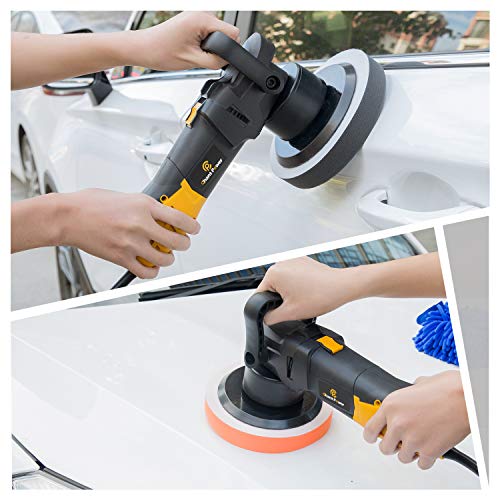 Polisher, 6 Inch Dual Action Car Polisher with Variable Speed, Detachable Handles, 3 Foam Pads for Car Sanding, Polishing, Waxing, Sealing Glaze, C P CHANTPOWER